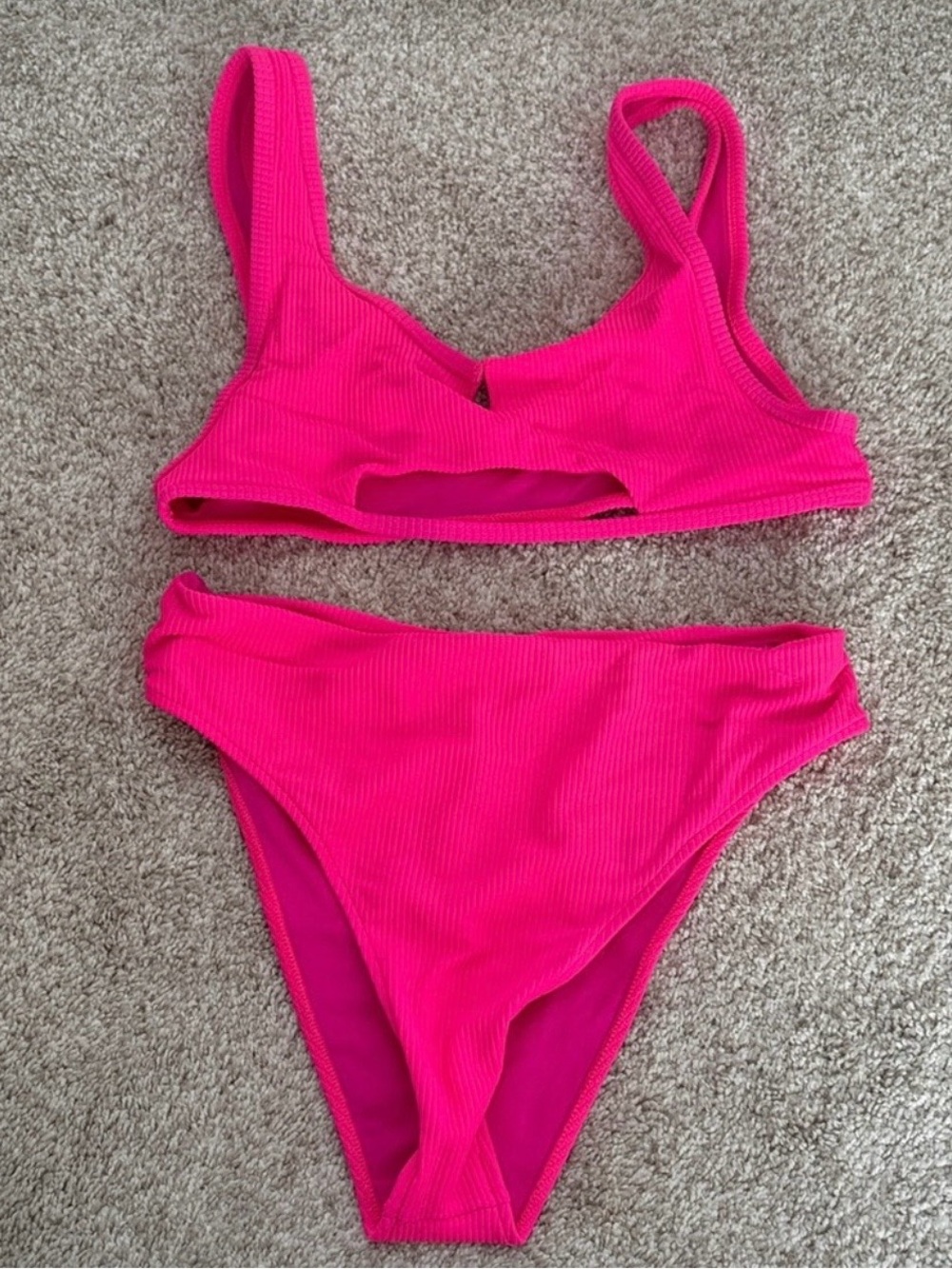 Frankie’s Bikinis Hot Pink Ribbed Bikini Set